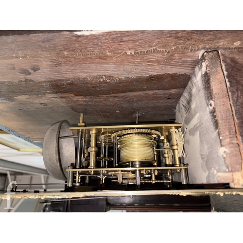 692 - An 18th Century mahogany longcase clock with eight day striking movement, the 12 inch broken arch br... 