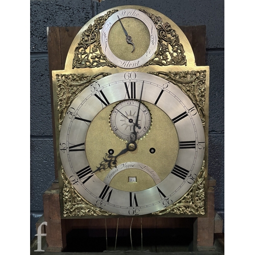 692 - An 18th Century mahogany longcase clock with eight day striking movement, the 12 inch broken arch br... 