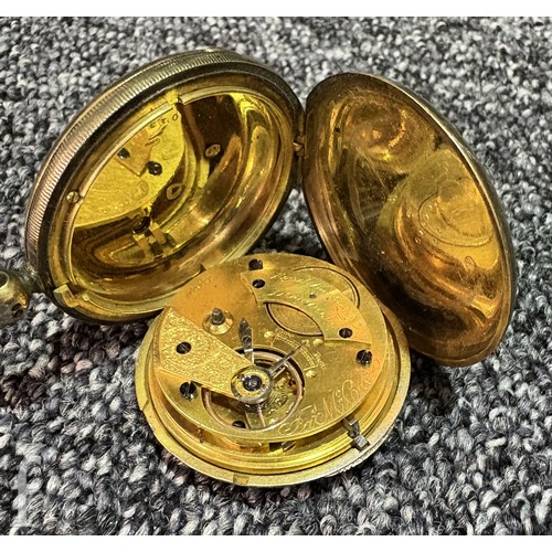 561 - A 19th century silver gilt full hunter pocket watch with key wind movement, the movement signed and ... 