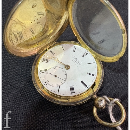 561 - A 19th century silver gilt full hunter pocket watch with key wind movement, the movement signed and ... 
