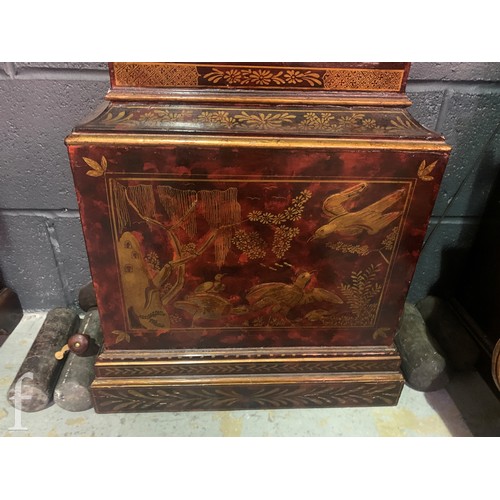 699 - Amended description - An 18th Century red chinoiserie and gilt lacquer painted longcase clock, with ... 