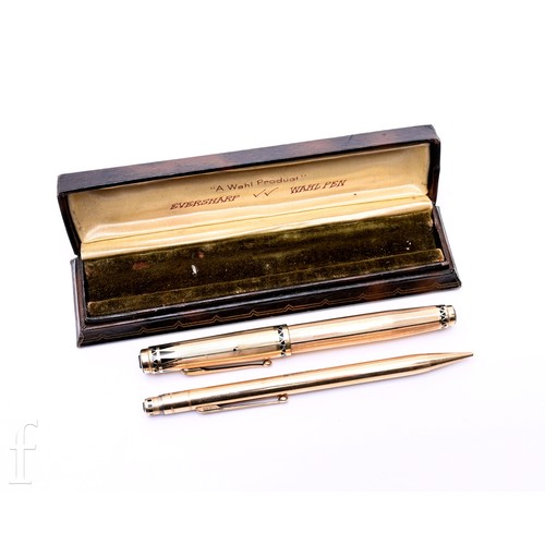 397 - A 1930s American Art Deco Wahl Eversharp gold filled Coronet Pyralin design fountain pen and pencil,... 