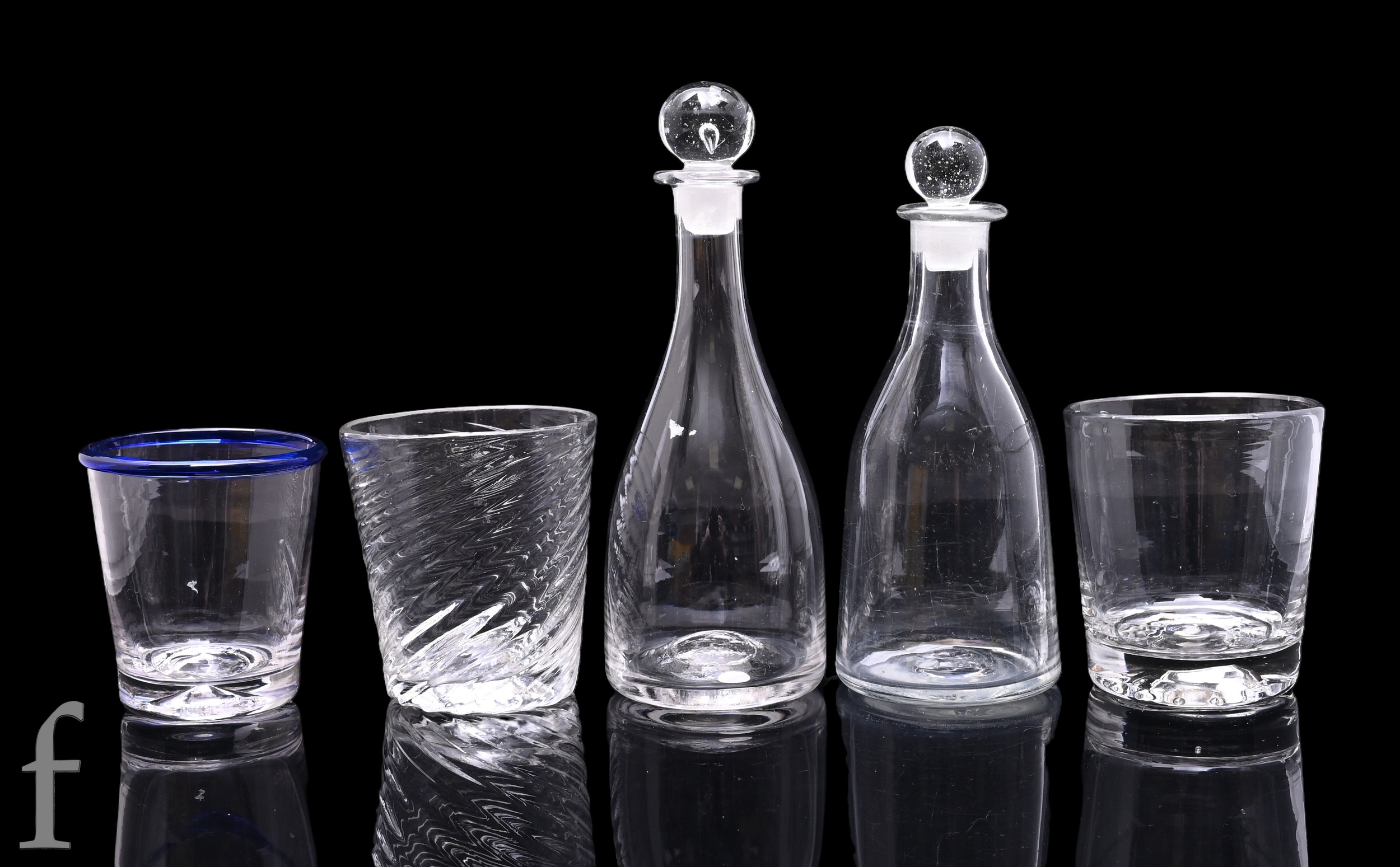 A group of 18th Century glassware, to include three small tumbler ...