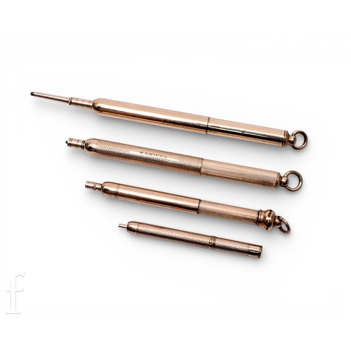 400 - A collection W. S. Hicks New York gold plated propelling mechanical pencils, all with movable engine... 