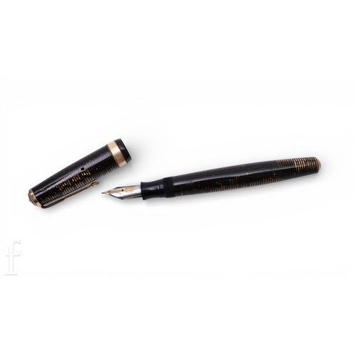406 - A Parker 1930s Speedline-filler vacumatic fountain pen, with golden brown case and striped jewels, s... 