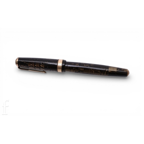 406 - A Parker 1930s Speedline-filler vacumatic fountain pen, with golden brown case and striped jewels, s... 