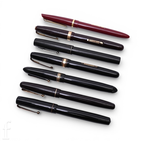 414 - A collection of Waterman's and Swan fountain pens, all stamped to the nibs 14k, to include three Swa... 