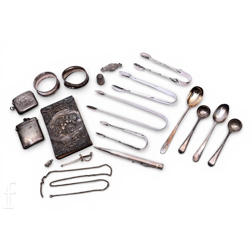 494 - A collection of Georgian, Victorian, Edwardian and later silver, to include a silver propelling penc... 