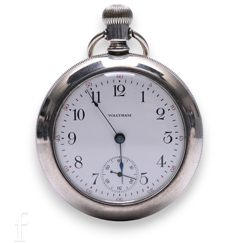 223 - An early 20th Century Waltham silver open faced pocket watch, white enamel dial with black Arabic nu... 