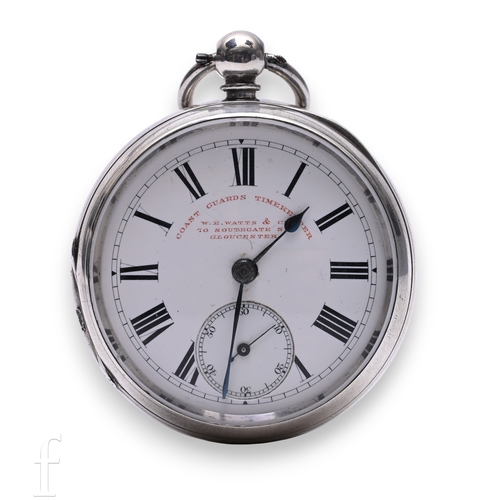 234 - A Victorian Coast Guards Timekeeper, W E Watts & Co, Gloucester, silver open face pocket watch w... 