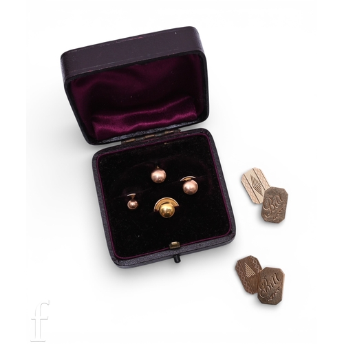 101 - A pair of 9 carat gold panel cufflinks, engraved 'Bill', Birmingham 1901, total weight 5.9g, and a c... 