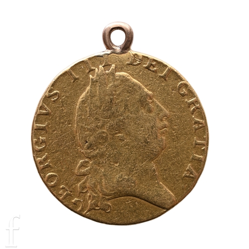 385 - An 18th Century George III 1790 gold spade full guinea, with soldered ring mount to top, 8.2g.