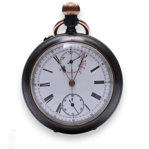 255 - An early 20th Century Mensor double sided chronograph speed indicator pocket watch, in gun metal cas... 