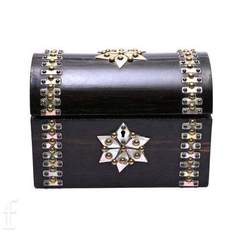 380 - A Victorian coromandel dome top stationery box, with abalone and studwork star form ornament and aba... 