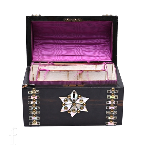 380 - A Victorian coromandel dome top stationery box, with abalone and studwork star form ornament and aba... 