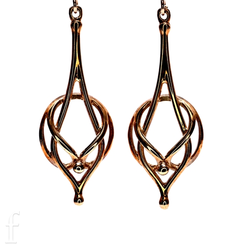 154 - Ola Gorie; a pair of 9 carat gold earrings, of pendant Celtic design, hallmarked for 9 carat, total ... 