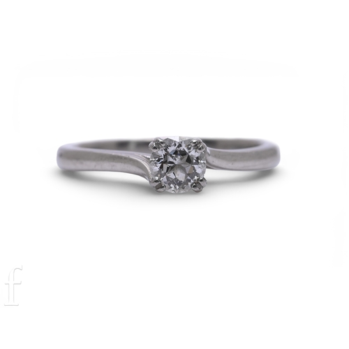 189 - A single stone diamond ring, the brilliant-cut diamond four claw set in white precious metal, unmark... 