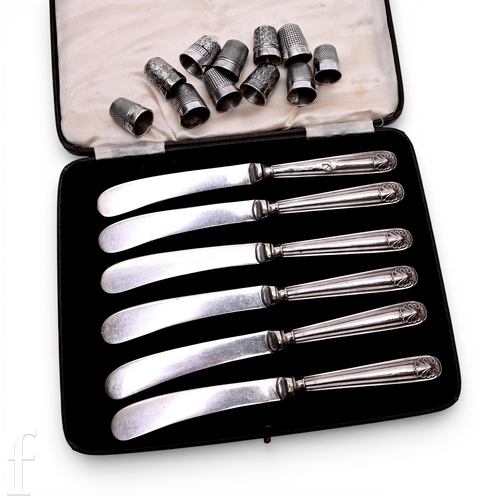 539 - A collection of Charles Horner CH 7 white metal or steel lined silver thimbles. (qty)