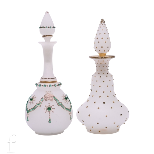 480 - A 19th Century French alabaster glass scent bottle, the ovoid body and slender neck with relief past... 