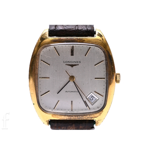 362 - A 1970s Longines wristwatch in square shaped gold plated 34mm case, with 25 jewel cal.890-1 automati... 
