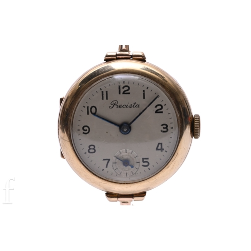 365 - An Art Deco Recista ladies 9ct gold cased wristwatch on conforming 9ct expanding strap, the 26mm cas... 