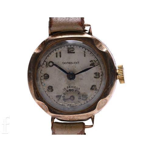 366 - A mid 20th Century ladies Dominant 9ct gold cased wristwatch, in 21mm case, with 15 jewel manual win... 