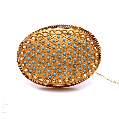 35 - A Royal Worcester enamel and gilt metal brooch, 1918, the domed mount set with white and turquoise e... 