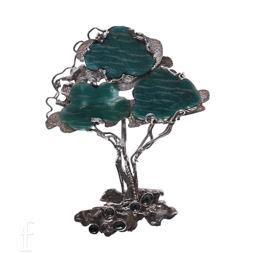 162 - ANNO DOMINI; A silver, malachite and agate pendant, modelled as a tree, hallmarked for 1977, total w... 