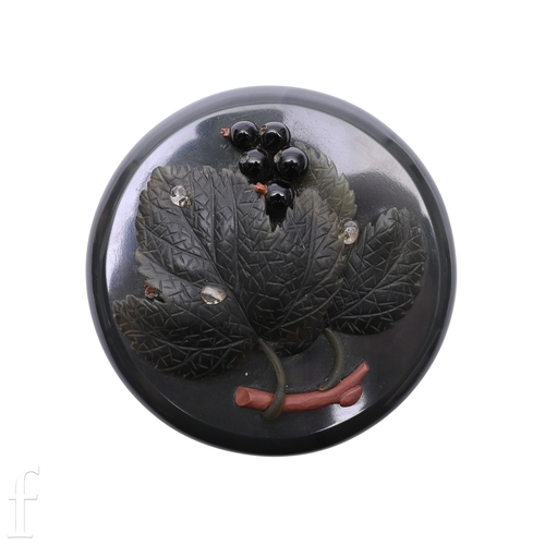 396 - A serpentine box and cover, the circular serpentine box with detachable lid, the base with silver gi... 