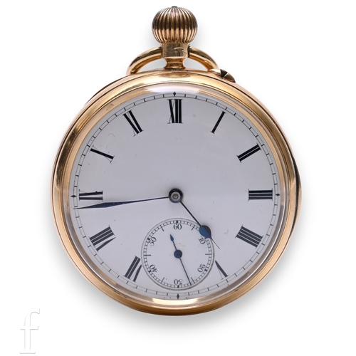 282 - A Victorian 18ct gold open face pocket watch, white enamel dial with black Roman numerals, minute tr... 