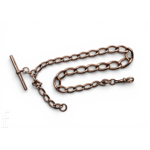 288 - A 20th Century 9ct rose gold graduated curb link Albert chain, with graduated links, T bar and lobst... 
