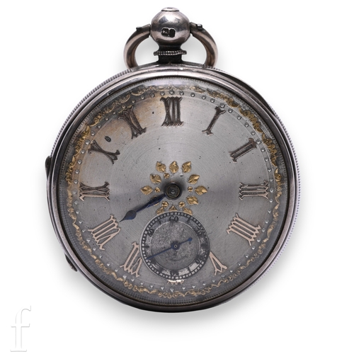 291 - A Victorian silver open face pocket watch with fusee movement, silver dial with gold Roman numeral m... 