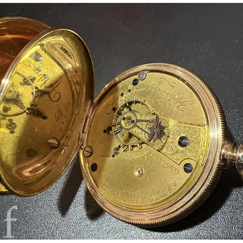 284 - An early 20th Century Waltham, USA 10k open face pocket watch, white enamel dial with black Roman nu... 