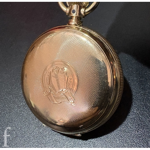 284 - An early 20th Century Waltham, USA 10k open face pocket watch, white enamel dial with black Roman nu... 