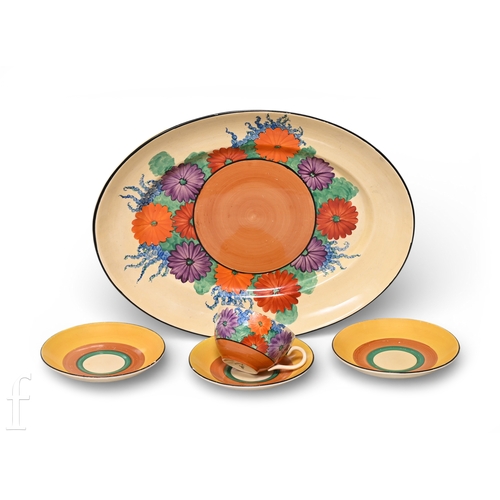 616 - Clarice Cliff - Gay Day - A large oval meat platter circa 1931, radially hand painted with stylised ... 