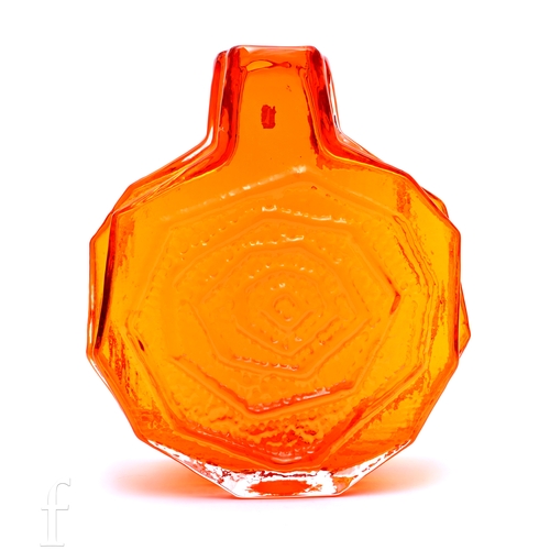 Geoffrey Baxter - Whitefriars - A mid Century Textured range Banjo vase, pattern number 9681, in Tangerine, retains original label, height 32cm.