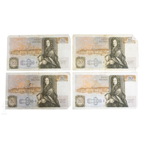 10 - Bank of England - Four fifty pound notes, prefixes E 13, C15, C25 and C38, all series D, one Kentfie... 