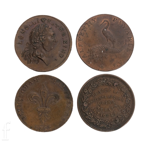 26 - Tokens - A Birmingham 1793 William Hallan, the reverse Long Live the King, a 1792 halfpenny for the ... 