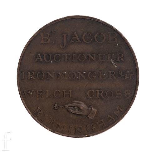 31 - Tokens - A 1798 Birmingham token Bn Jacob Auctioneer Ironmonger Welch Cross, reverse figure with sca... 