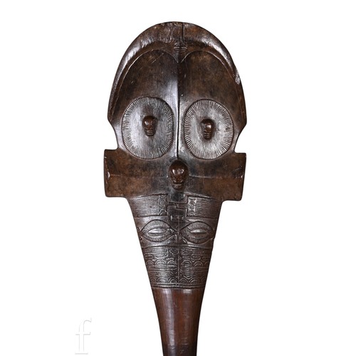 365 - An early 19th Century Polynesian, Marquesas Island, U'u war club with relief carved tiki heads, eyes... 
