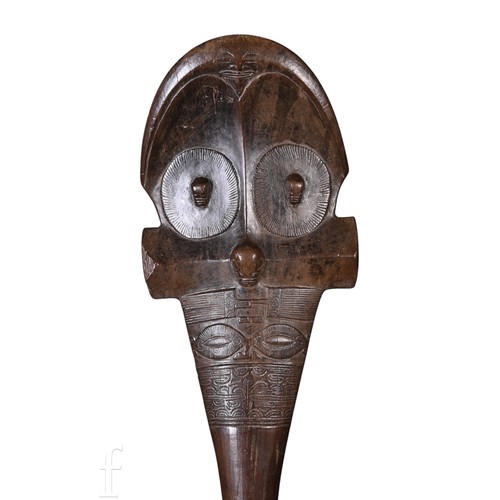 365 - An early 19th Century Polynesian, Marquesas Island, U'u war club with relief carved tiki heads, eyes... 