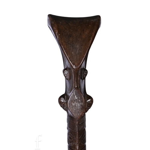 365 - An early 19th Century Polynesian, Marquesas Island, U'u war club with relief carved tiki heads, eyes... 