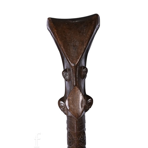 365 - An early 19th Century Polynesian, Marquesas Island, U'u war club with relief carved tiki heads, eyes... 