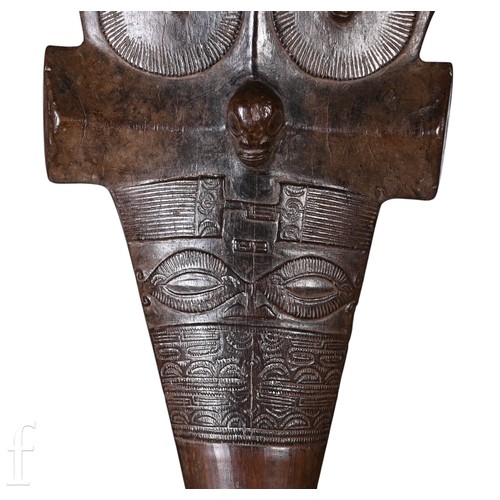 365 - An early 19th Century Polynesian, Marquesas Island, U'u war club with relief carved tiki heads, eyes... 