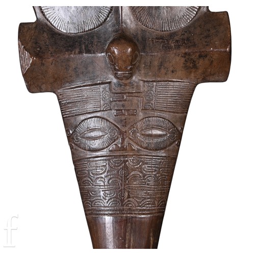 365 - An early 19th Century Polynesian, Marquesas Island, U'u war club with relief carved tiki heads, eyes... 