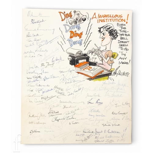 240 - Giles Interest - An original personalised drawing on paper depicting woman typing on typewriter with... 