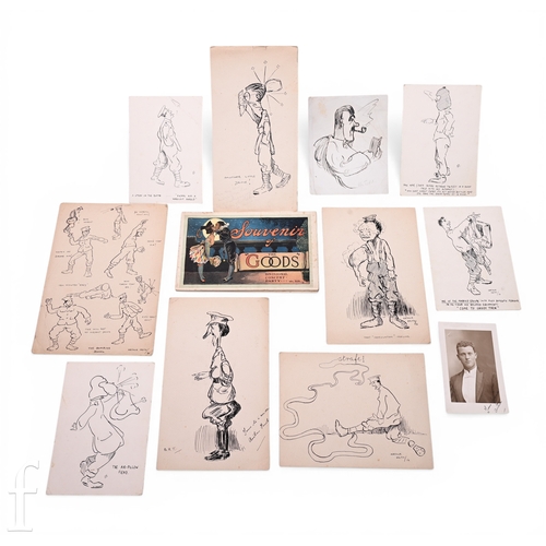387 - Arthur Frith - A collection of pen and ink cartoon First World War caricature sketches titled 'Straf... 