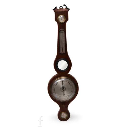 204 - A 19th Century line inlaid mahogany wheel barometer, incorporating level, mirror, dry/damp dial, hei... 
