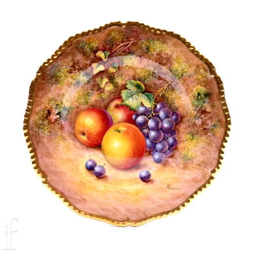 847 - John Freeman for Royal Worcester, a fruit painted cabinet plate, circa 1960, of circular form with g... 