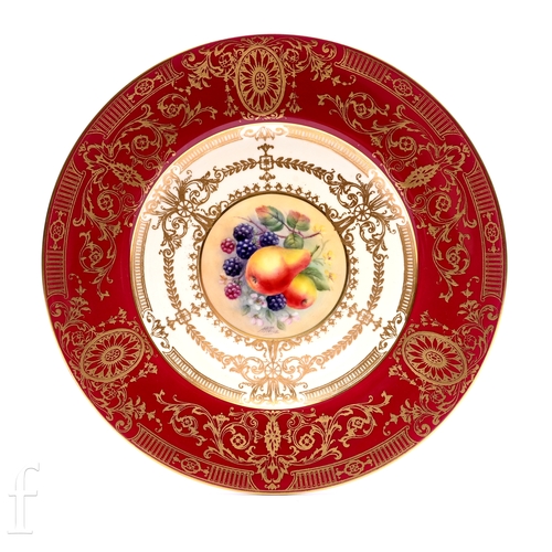 848 - Horace Price for Royal Worcester, a fruit painted cabinet plate, circa 1960, of circular form, decor... 